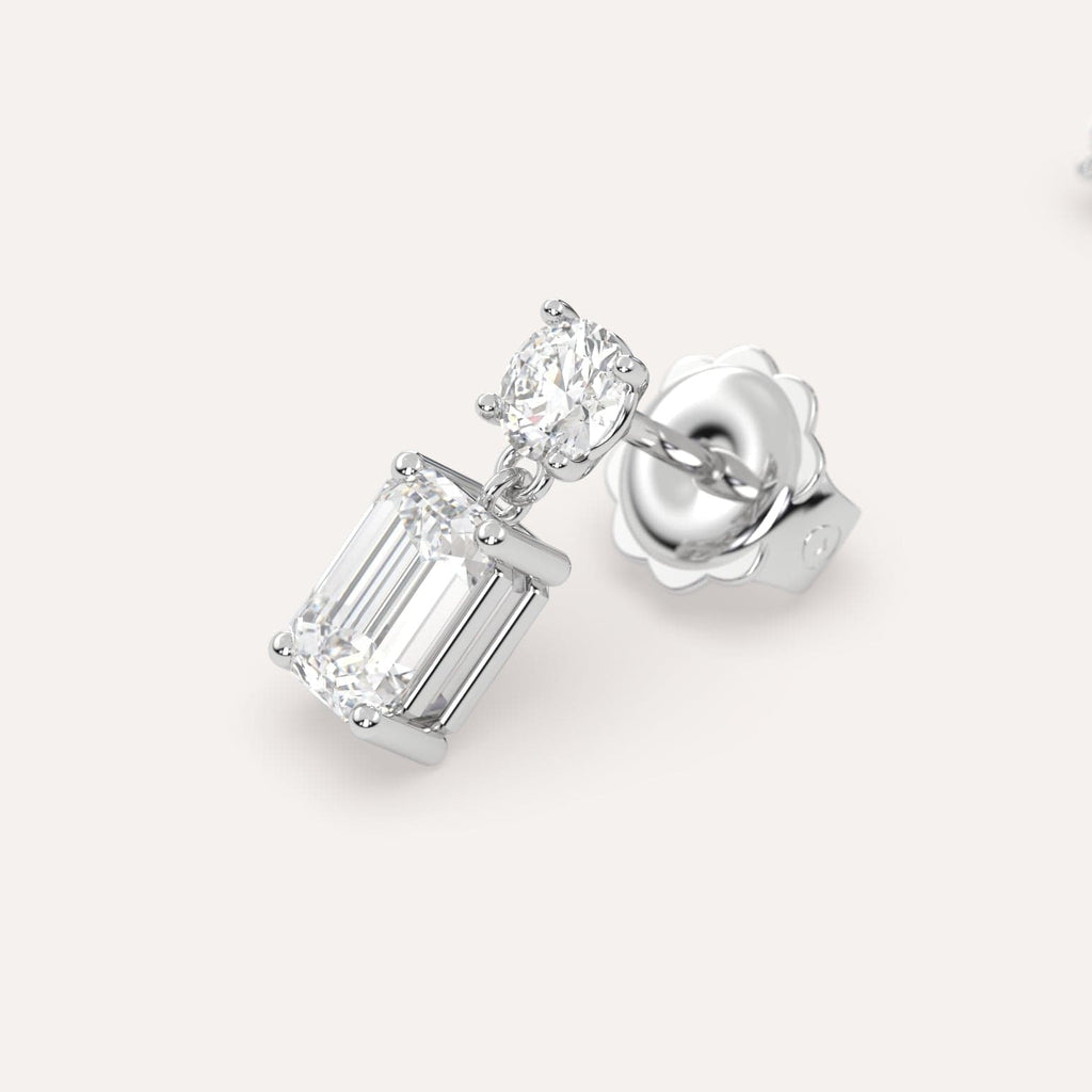 1 carat Emerald Natural Diamond Drop Earrings in White Gold