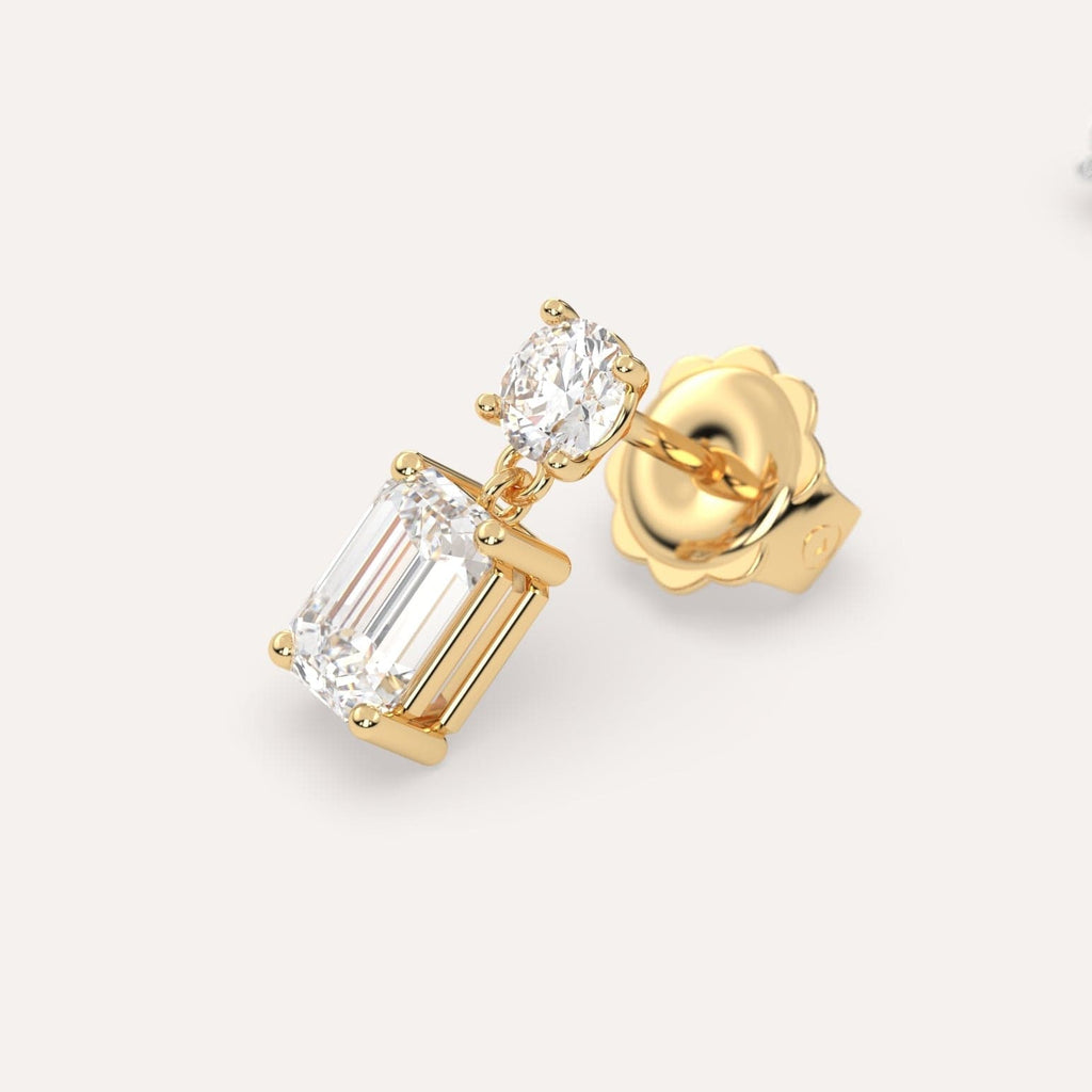 1 carat Emerald Natural Diamond Drop Earrings in Yellow Gold