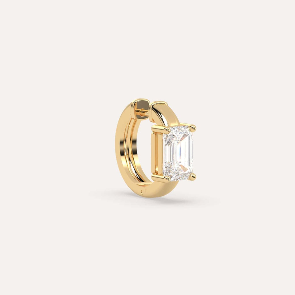 1 carat Single Emerald Diamond Hoop Earring, Natural Yellow Gold