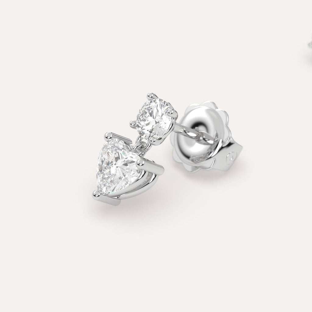 1 carat Heart Natural Diamond Drop Earrings in White Gold