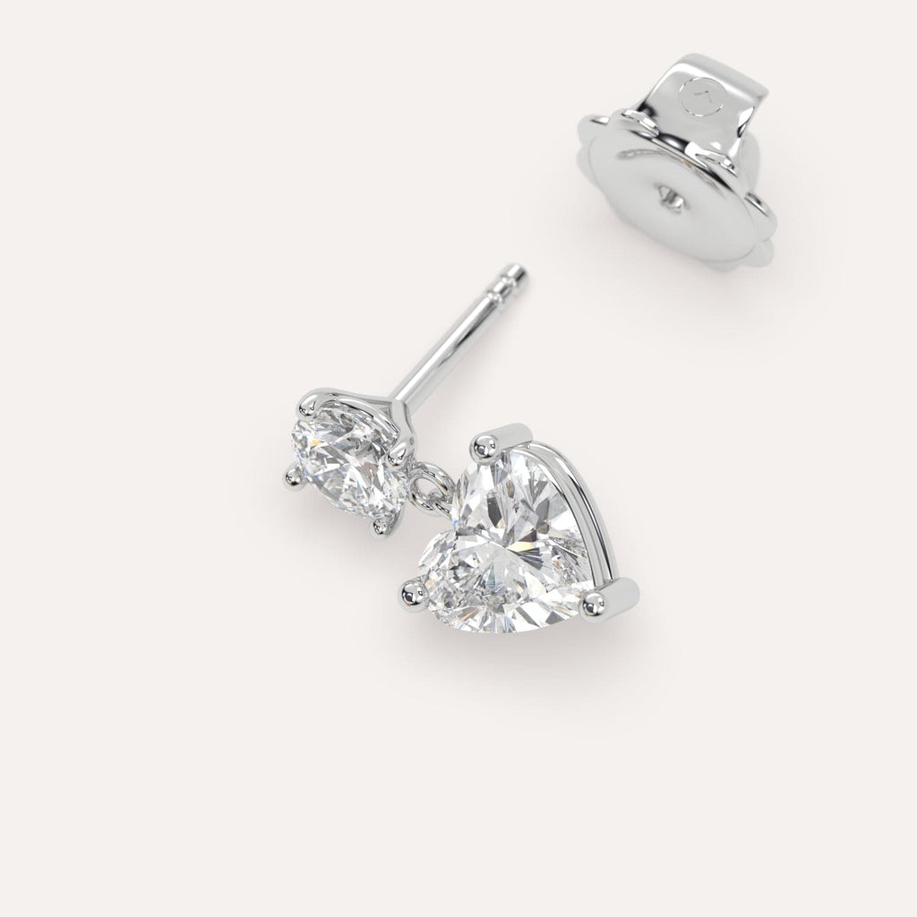 1 carat Single Heart Diamond Dangle Drop Earring in White Gold