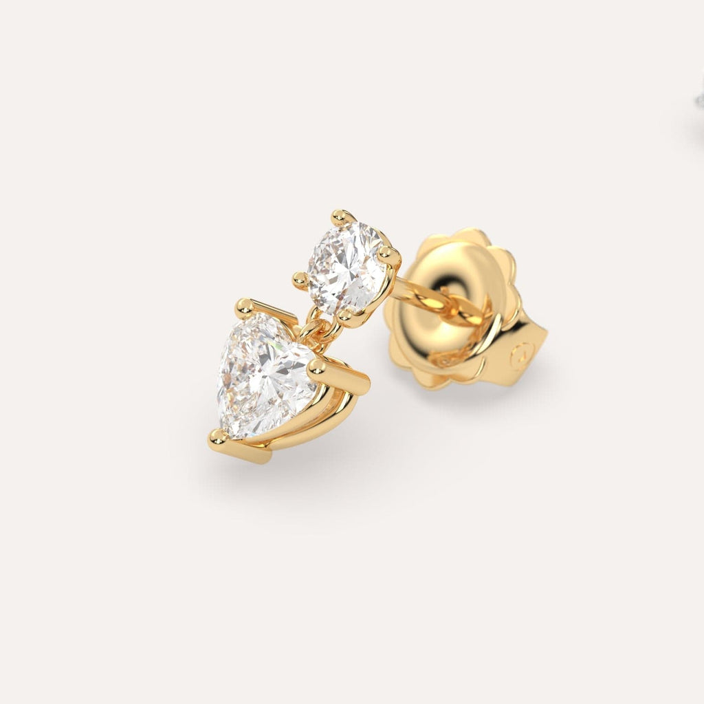 1 carat Heart Natural Diamond Drop Earrings in Yellow Gold