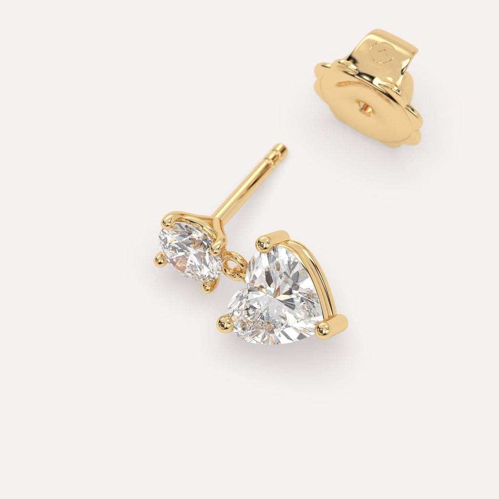 1 carat Single Heart Diamond Dangle Drop Earring in Yellow Gold