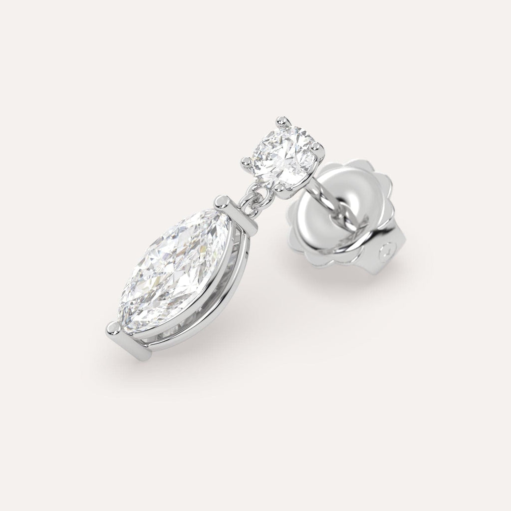 1 carat Marquise Natural Diamond Drop Earrings in White Gold