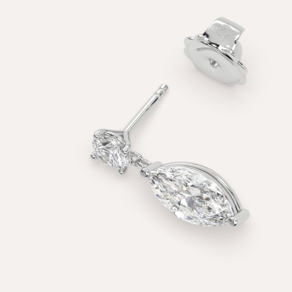 1 carat Single Marquise Diamond Dangle Drop Earring in White Gold