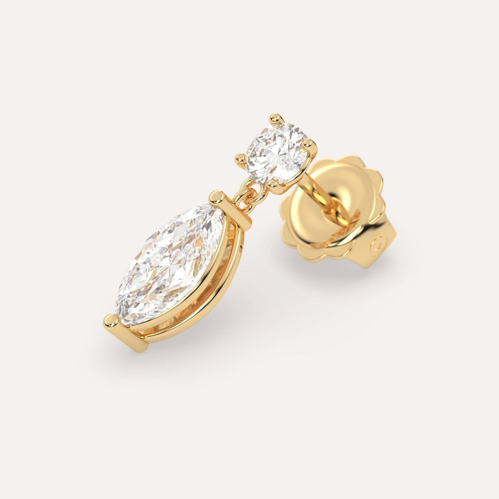 1 carat Marquise Natural Diamond Drop Earrings in Yellow Gold