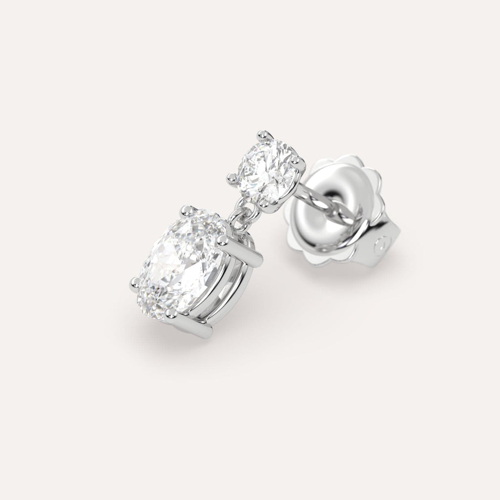 1 carat Oval Natural Diamond Drop Earrings in White Gold