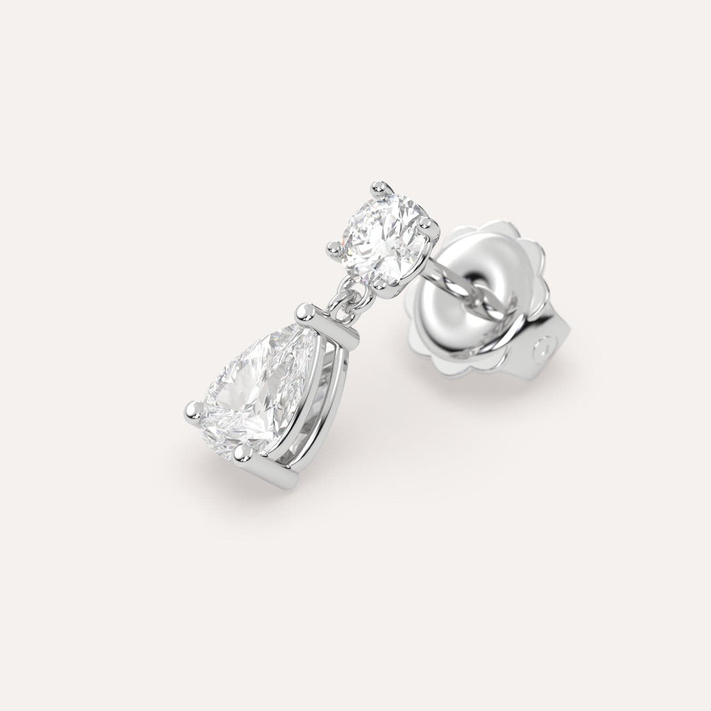 1 carat Pear Natural Diamond Drop Earrings in White Gold