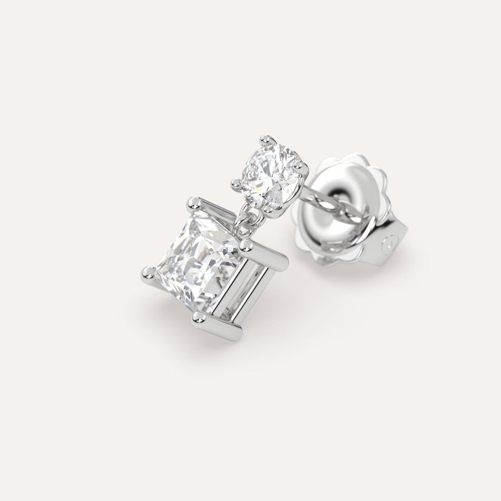 1 carat Princess Natural Diamond Drop Earrings in White Gold
