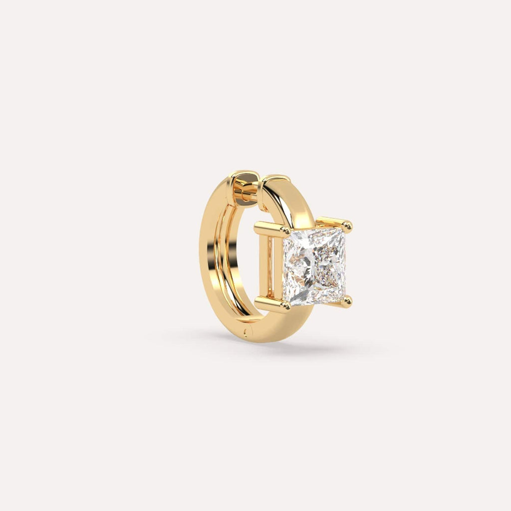 1 carat Single Princess Diamond Hoop Earring, Natural Yellow Gold