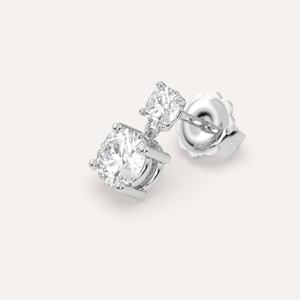 1 carat Round Natural Diamond Drop Earrings in White Gold