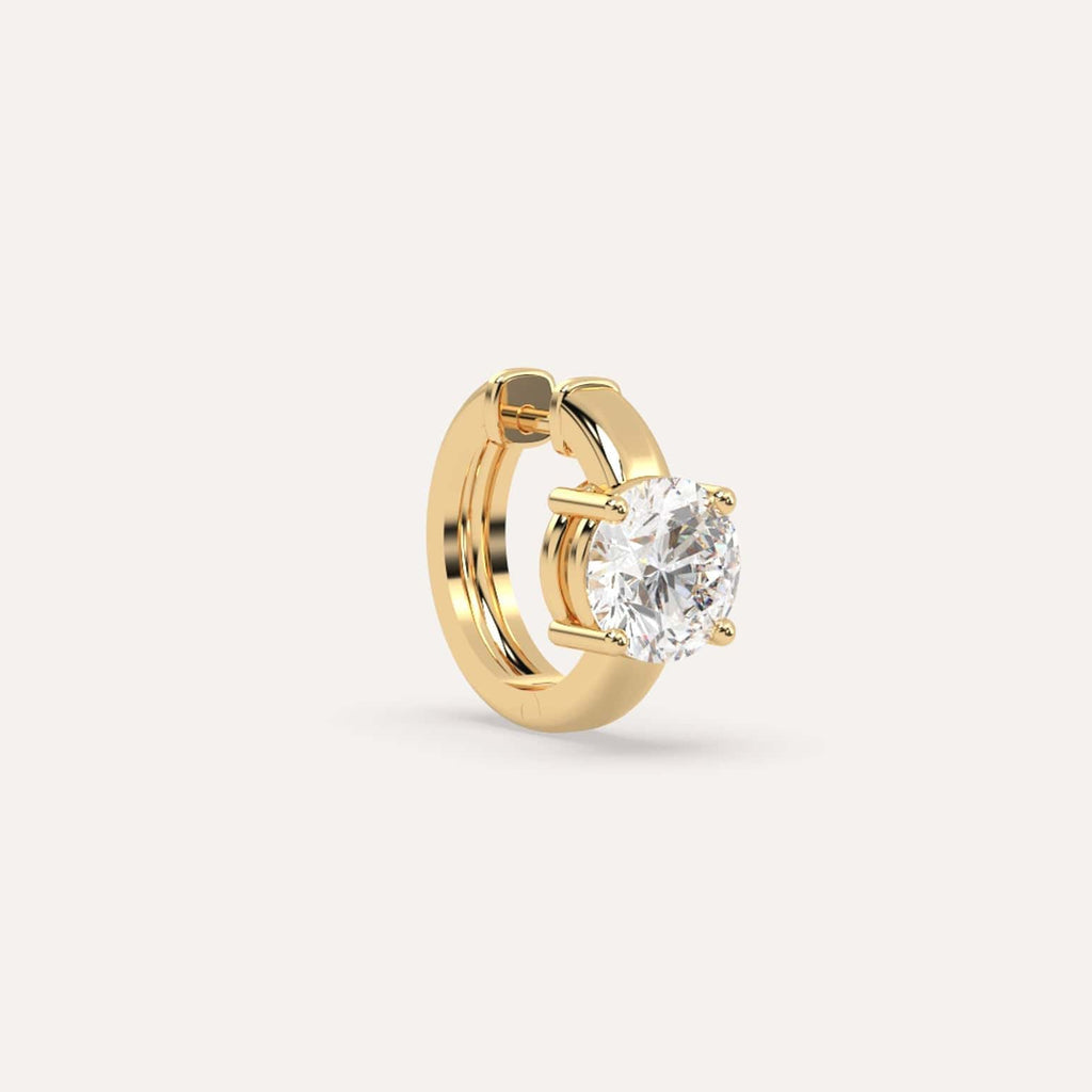 1 carat Single Round Diamond Hoop Earring, Natural Yellow Gold