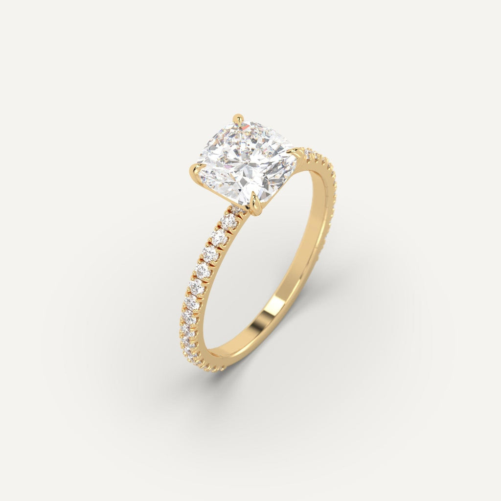 2 Carat Engagement Ring Cushion Cut Diamond In 14K Yellow Gold