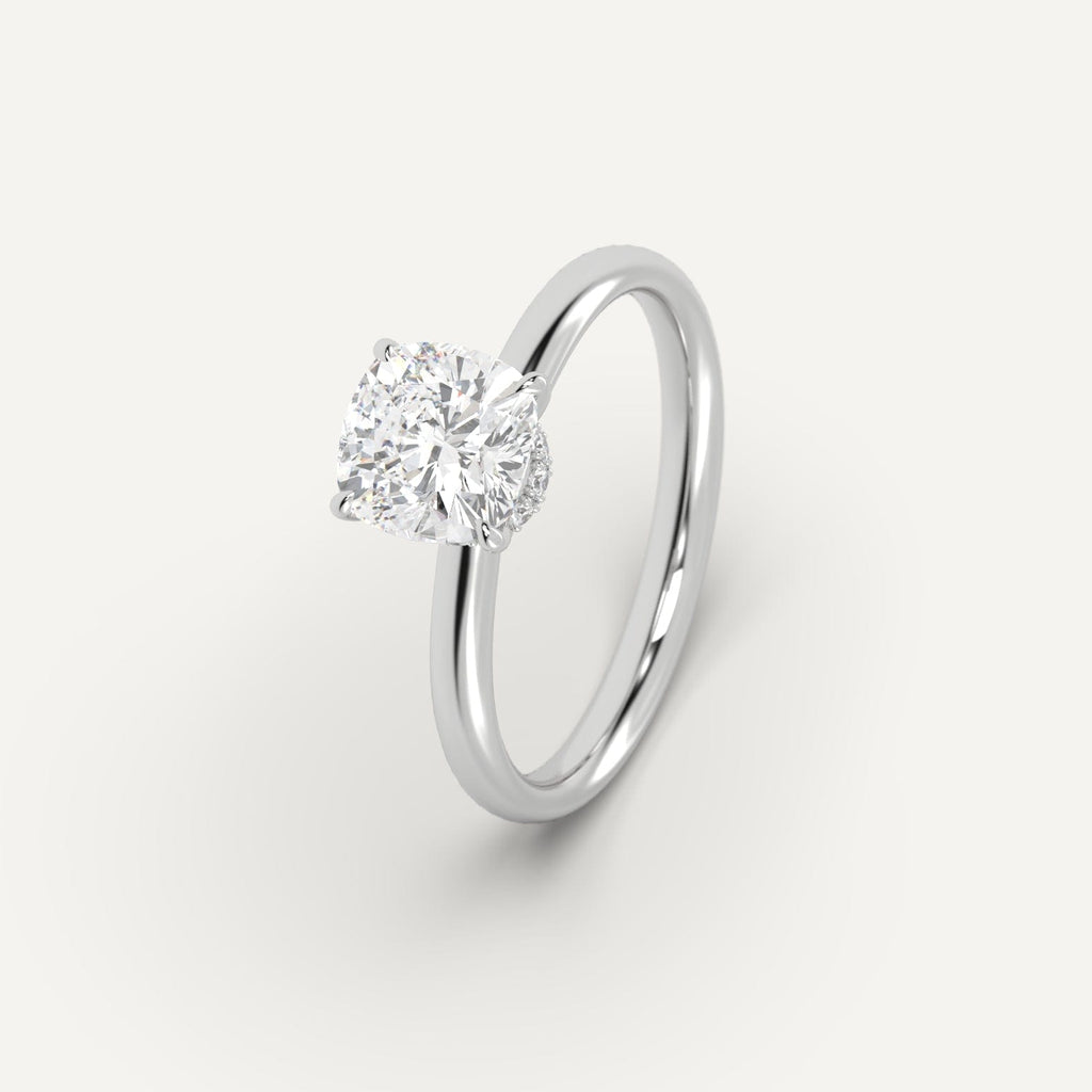 White Gold 2 Carat Engagement Ring Cushion Cut Diamond