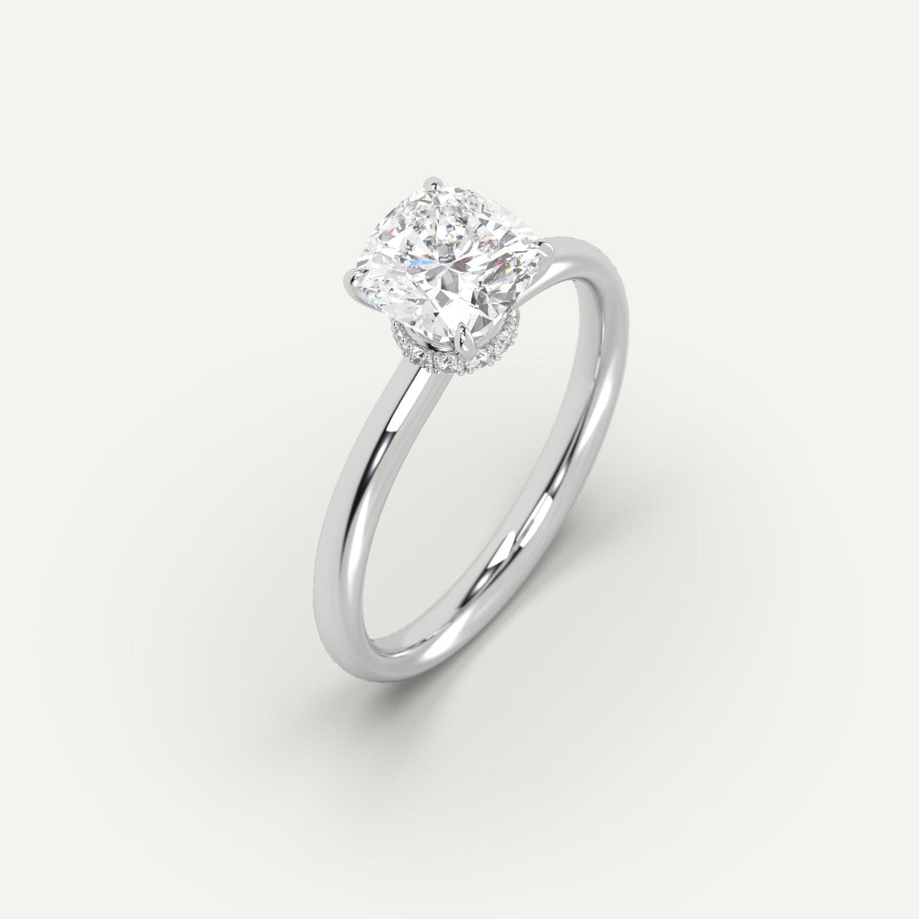 2 Carat Engagement Ring Cushion Cut Diamond In 14K White Gold