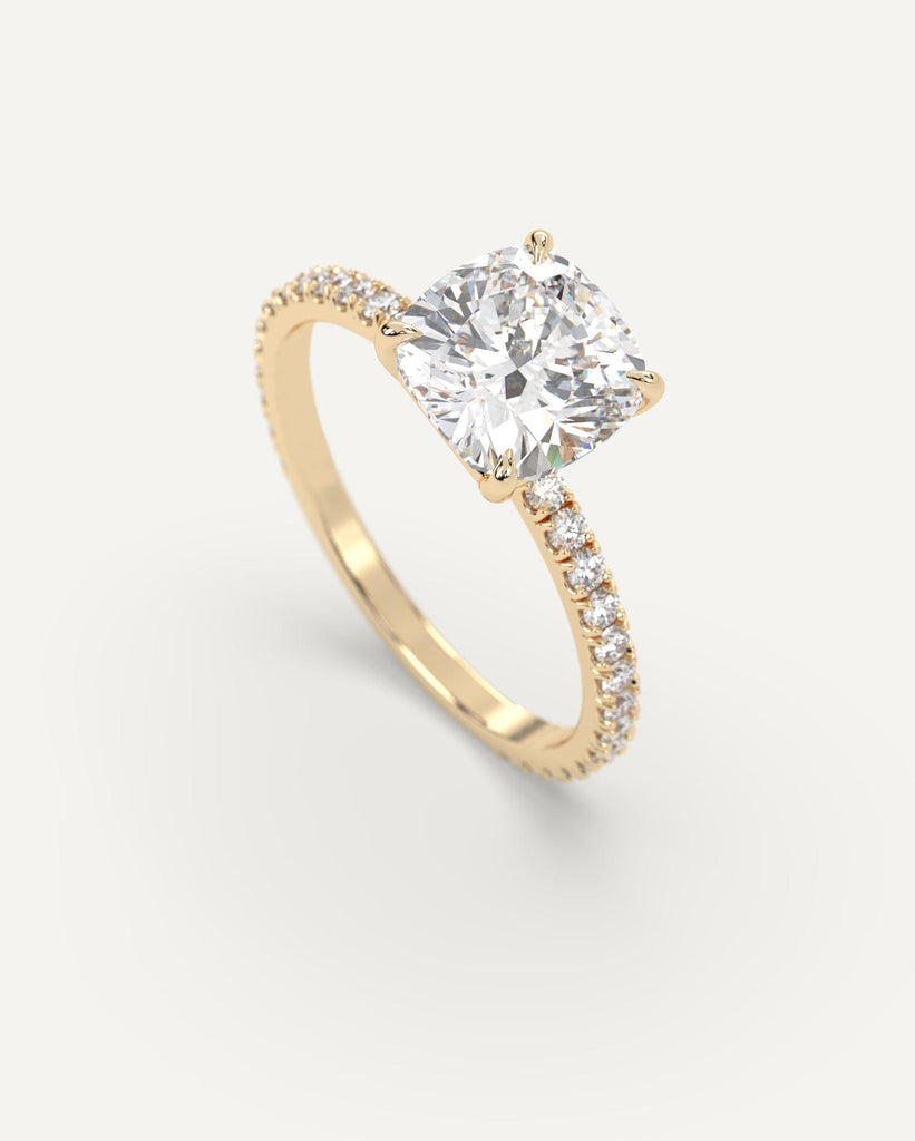 Pave Cushion Cut Engagement Ring 2 Carat Diamond
