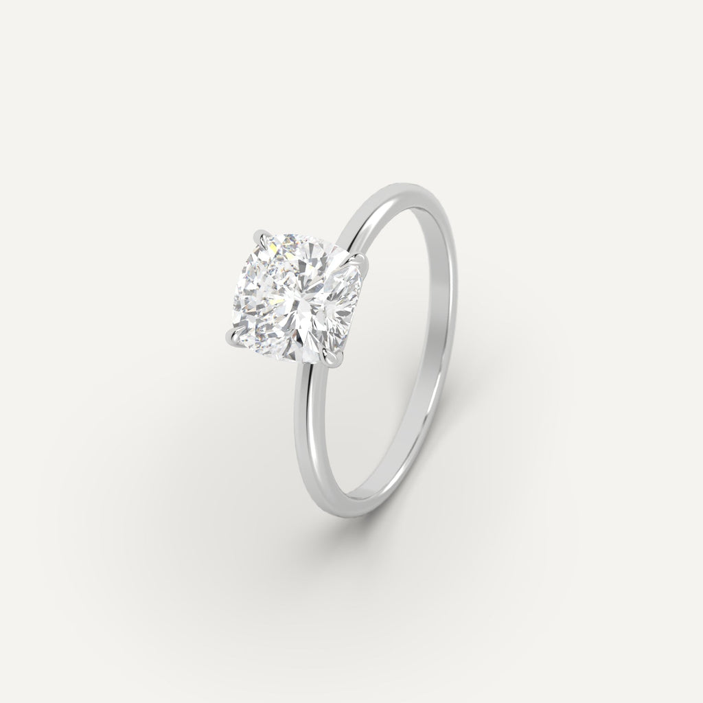 White Gold 2 Carat Engagement Ring Cushion Cut Diamond