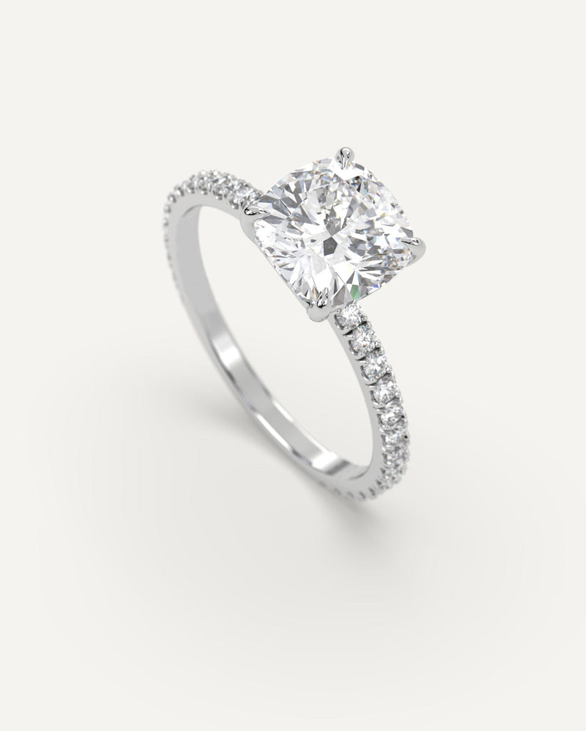 Pave Cushion Cut Engagement Ring 2 Carat Diamond