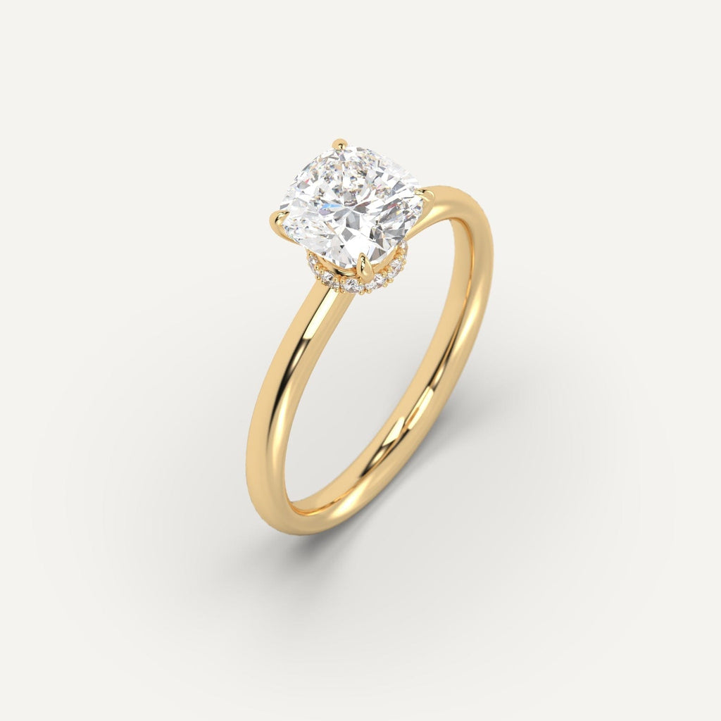 2 Carat Engagement Ring Cushion Cut Diamond In 14K Yellow Gold