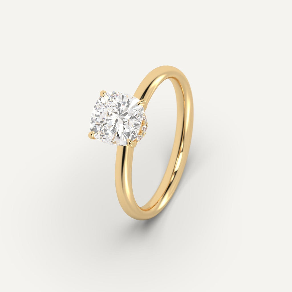 Yellow Gold 2 Carat Engagement Ring Cushion Cut Diamond