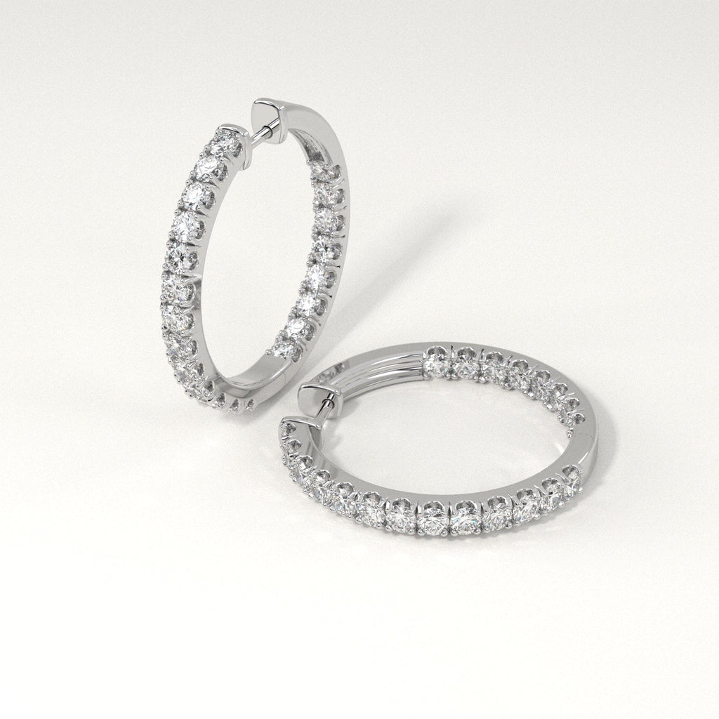 2 carat Diamond Huggie Hoop Earrings in White Gold for Women