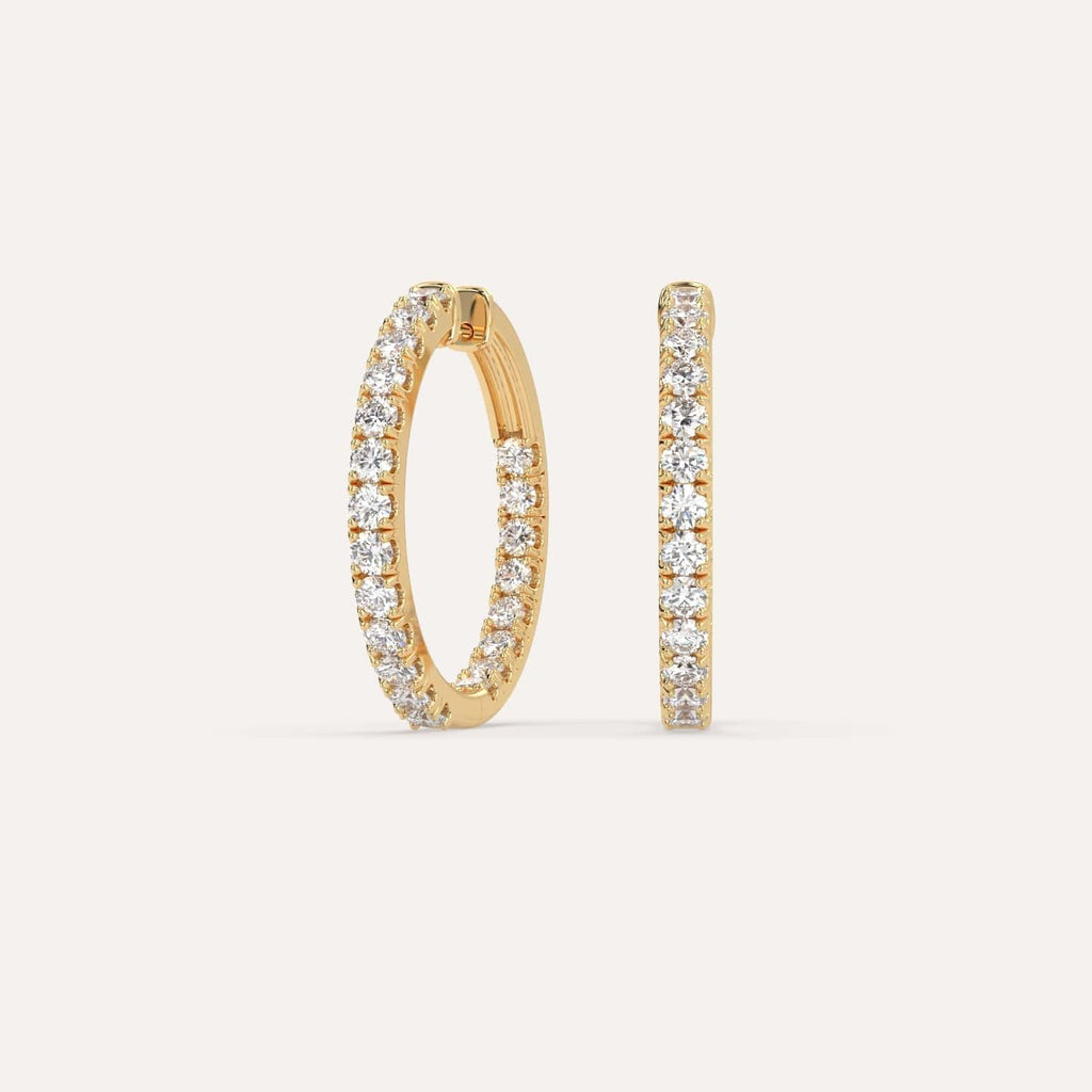 2 carat Diamond Hoop Earrings, Natural Diamonds Yellow Gold