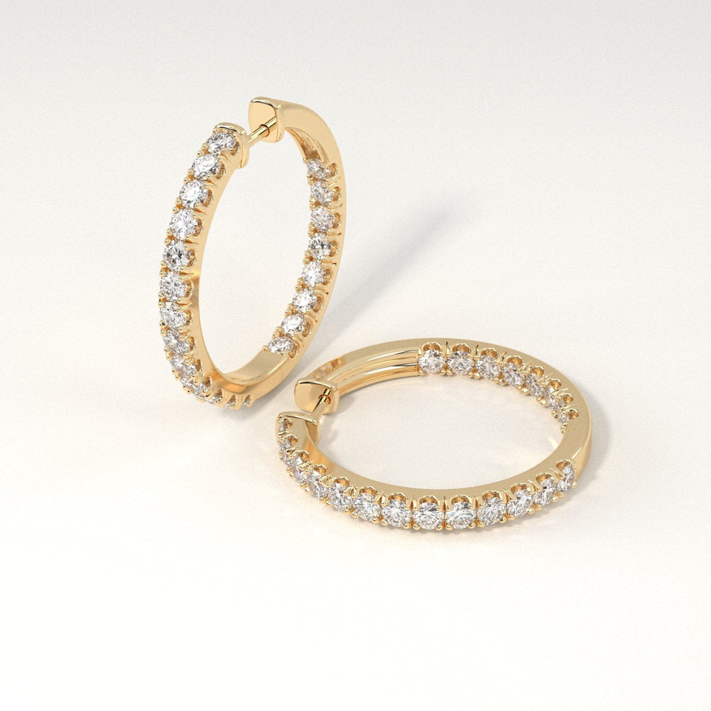2 carat Diamond Huggie Hoop Earrings in Yellow Gold for Women