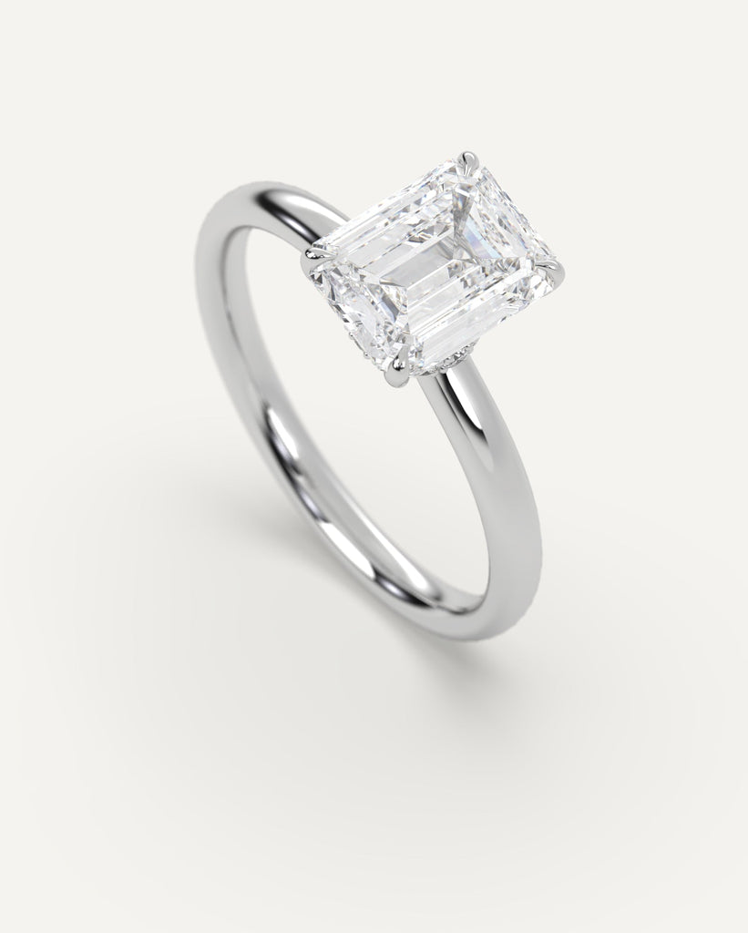 Hidden Halo Emerald Cut Engagement Ring 2 Carat Diamond