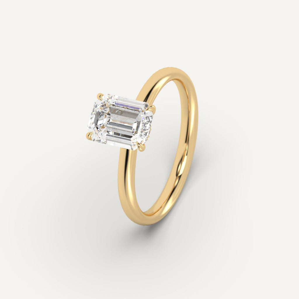 Yellow Gold 2 Carat Engagement Ring Emerald Cut Diamond
