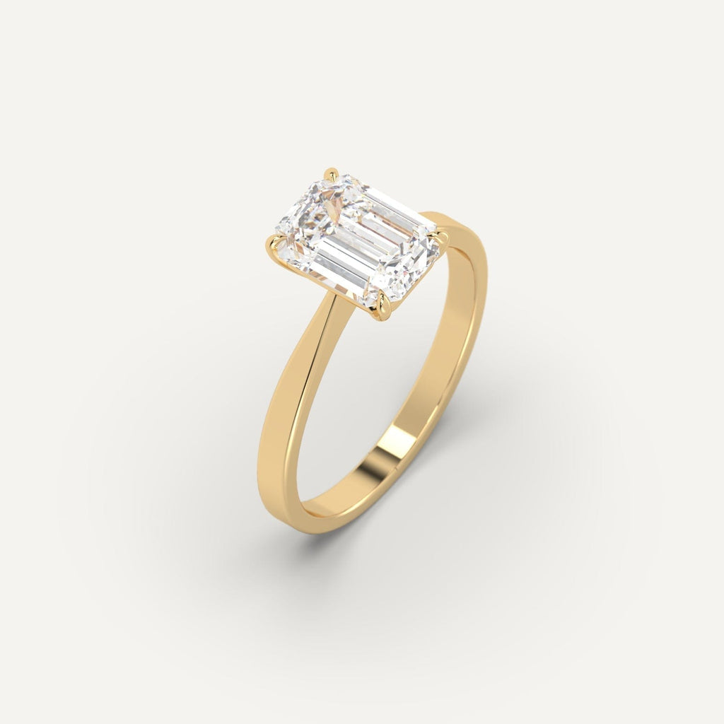 2 Carat Engagement Ring Emerald Cut Diamond In 14K Yellow Gold