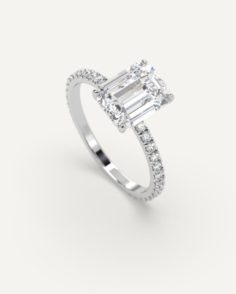 Pave Emerald Cut Engagement Ring 2 Carat Diamond