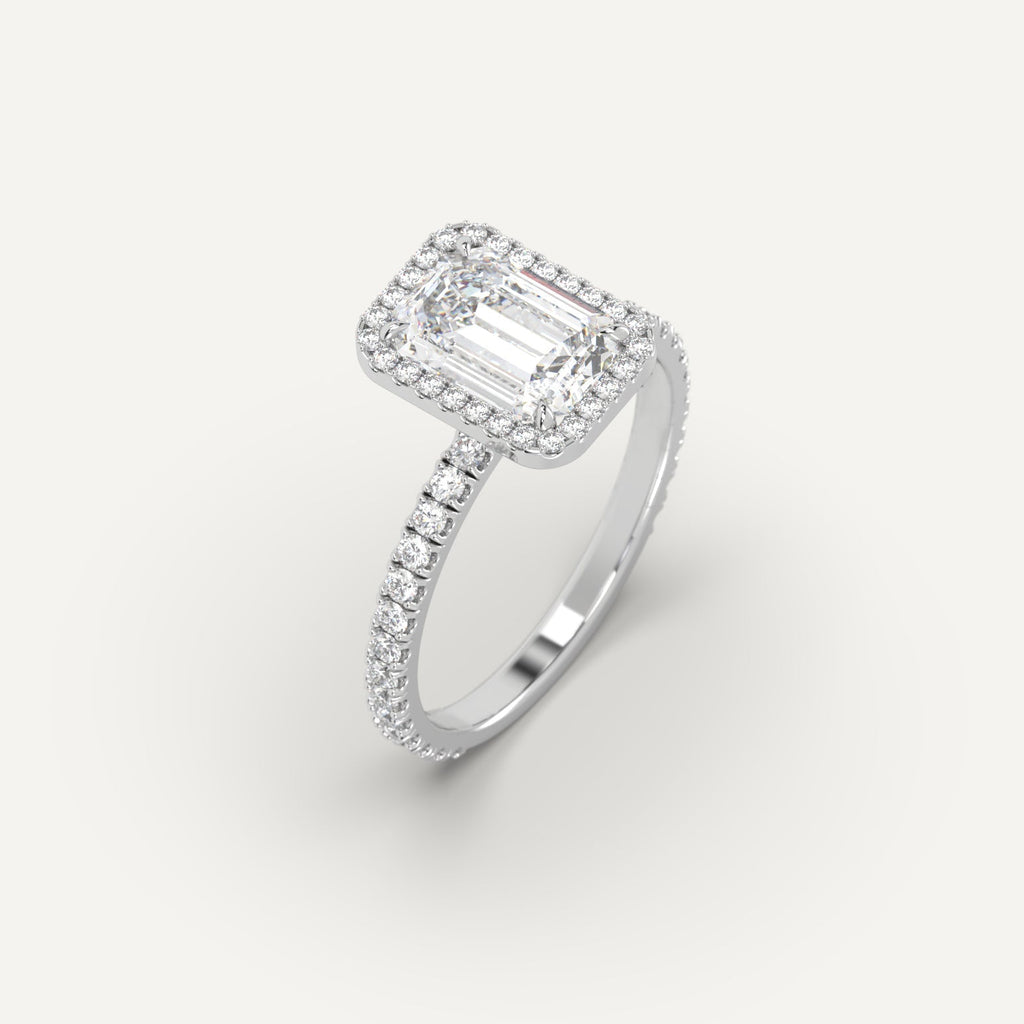 2 Carat Engagement Ring Emerald Cut Diamond In 14K White Gold