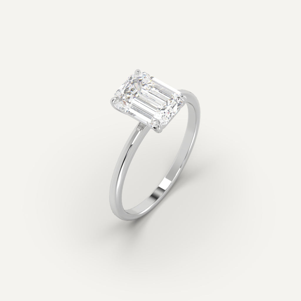 2 Carat Engagement Ring Emerald Cut Diamond In 14K White Gold