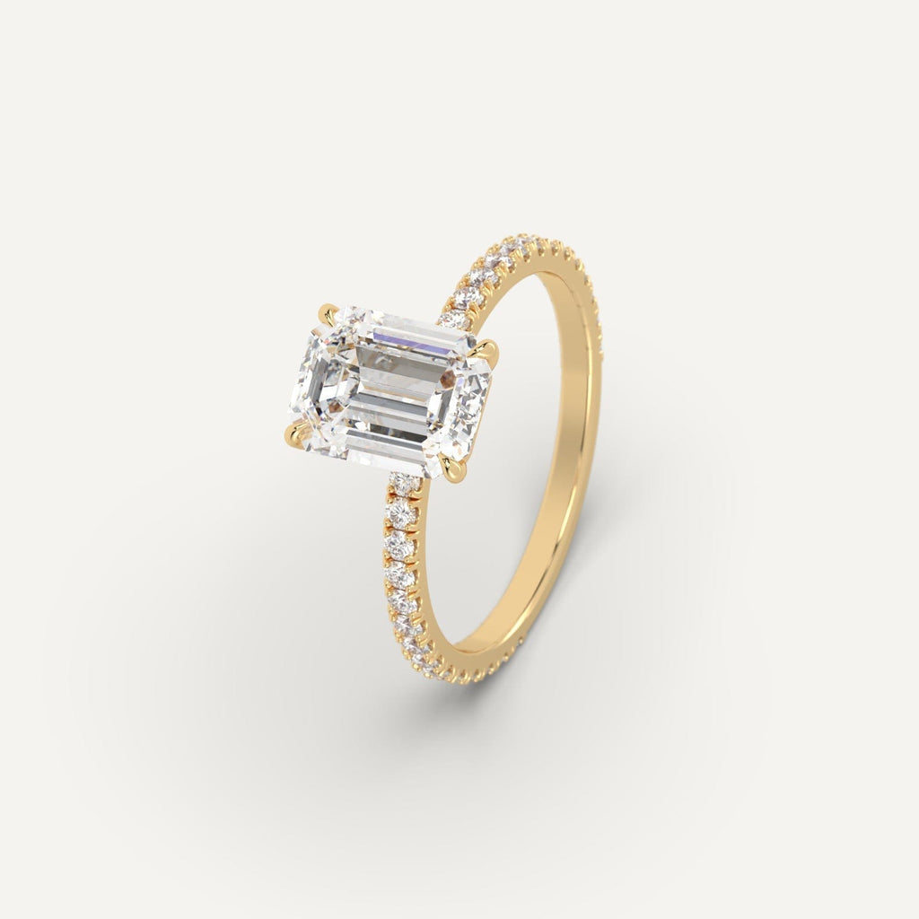 Yellow Gold 2 Carat Engagement Ring Emerald Cut Diamond