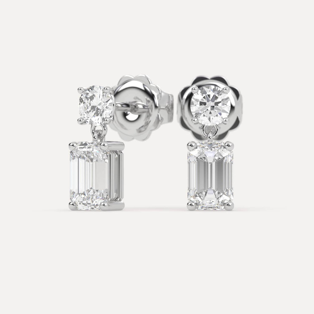 2 carat Emerald Lab Diamond Drop Earrings in White Gold