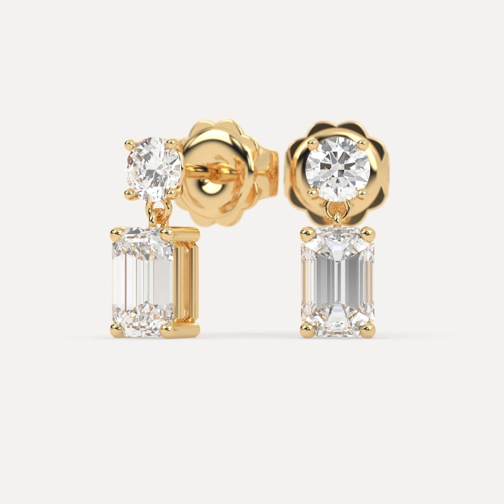 2 carat Emerald Natural Diamond Drop Earrings in Yellow Gold