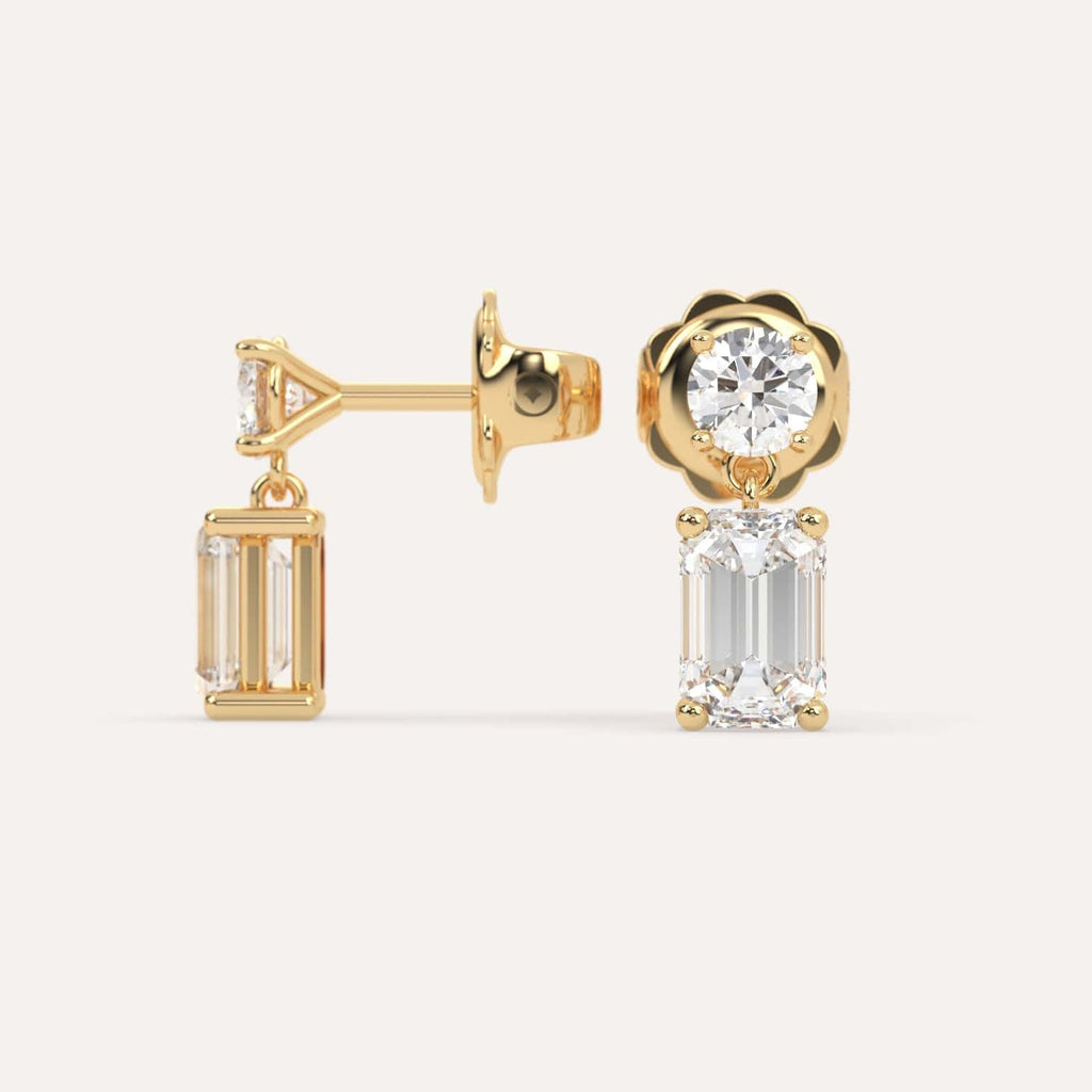 2 carat emerald Diamond Dangle Drop Earrings in yellow Gold