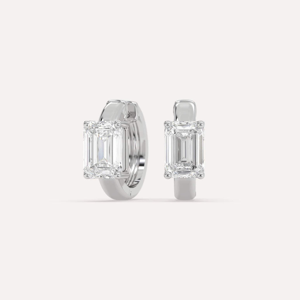 2 carat Emerald Lab Diamond Hoop Earrings in White Gold