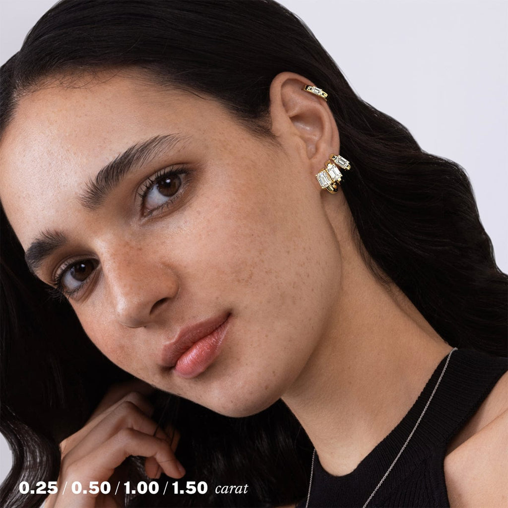 14K White Gold Emerald Diamond Hoop Earrings