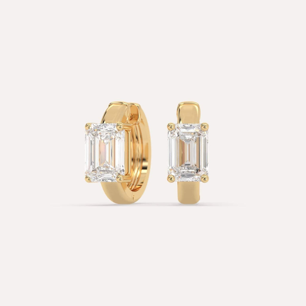 2 carat Emerald Lab Diamond Hoop Earrings in Yellow Gold