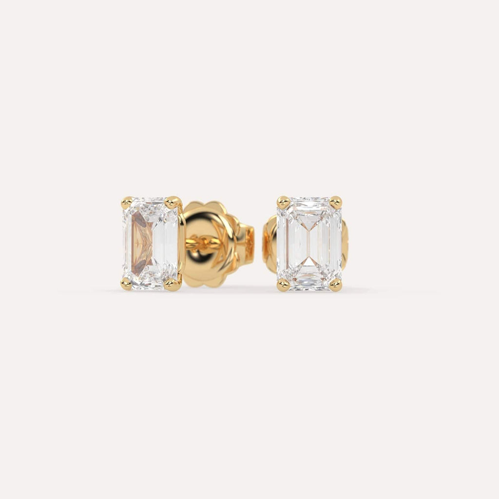 2 carat Emerald Diamond Stud Earrings, Natural Diamonds Yellow Gold