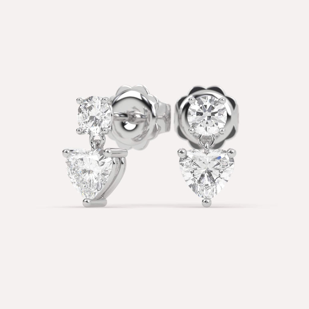 2 carat Heart Natural Diamond Drop Earrings in White Gold