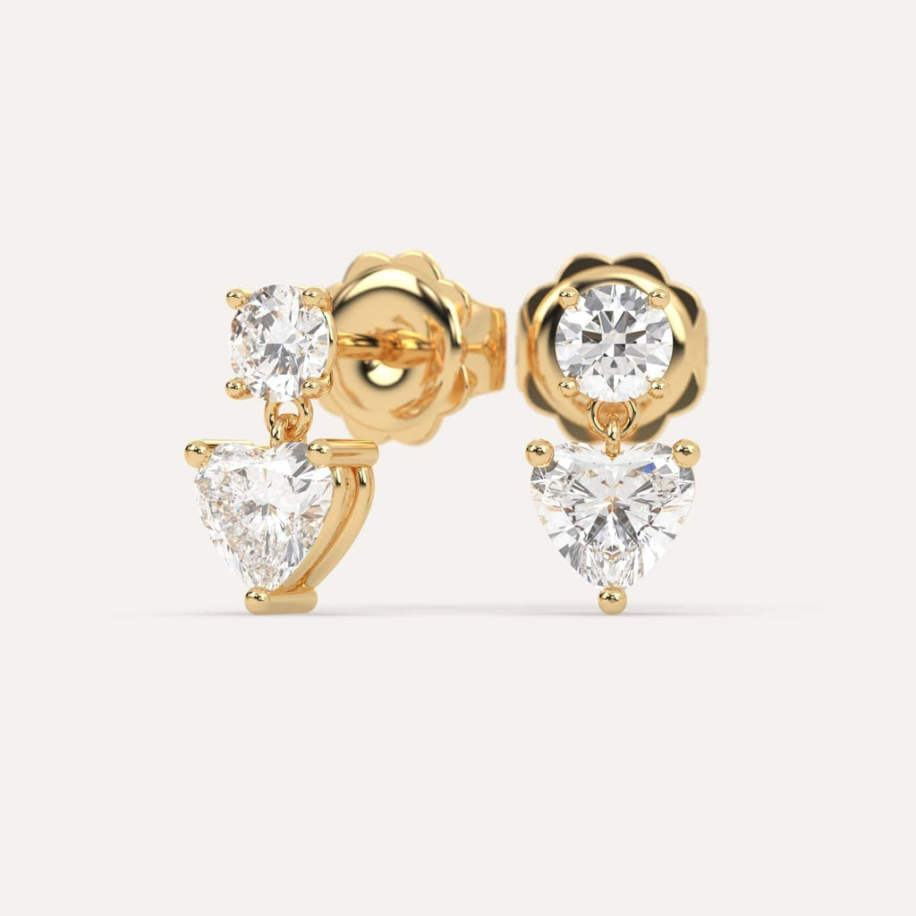 2 carat Heart Natural Diamond Drop Earrings in Yellow Gold