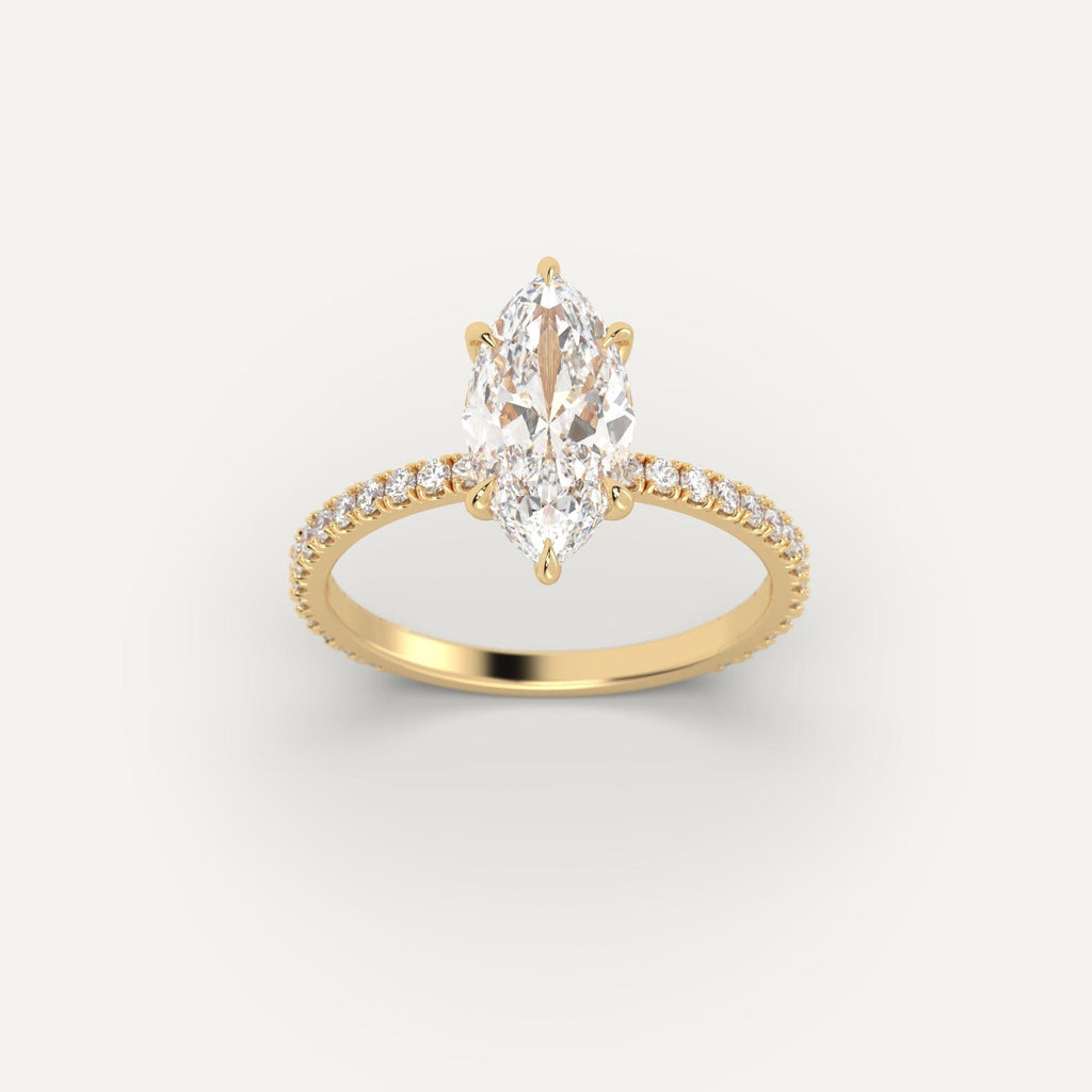 Yellow Gold 2 Carat Engagement Ring On Woman's Hand