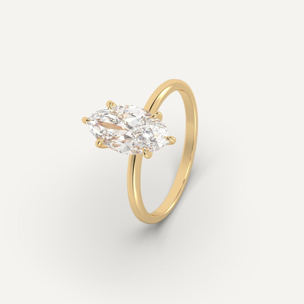 Yellow Gold 2 Carat Engagement Ring Marquise Cut Diamond