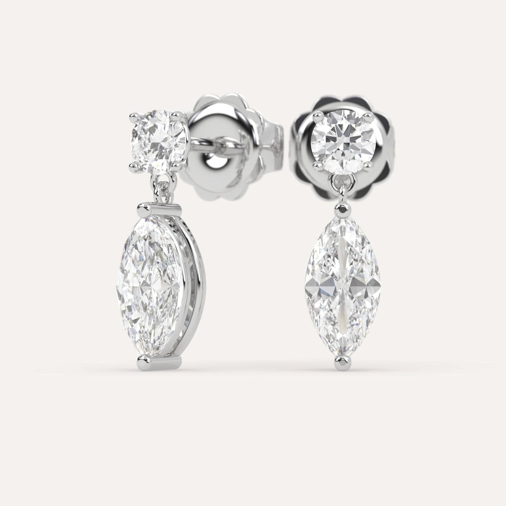 2 carat Marquise Natural Diamond Drop Earrings in White Gold