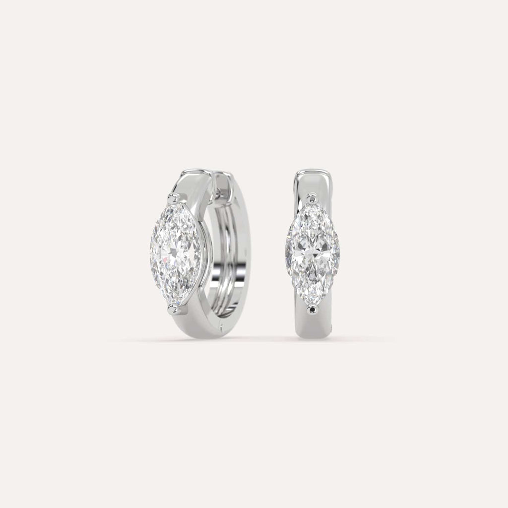 2 carat Marquise Natural Diamond Hoop Earrings in White Gold