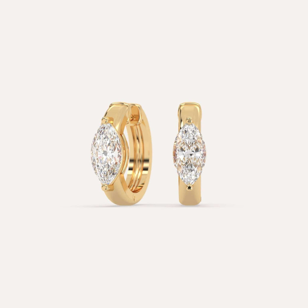 2 carat Marquise Natural Diamond Hoop Earrings in Yellow Gold