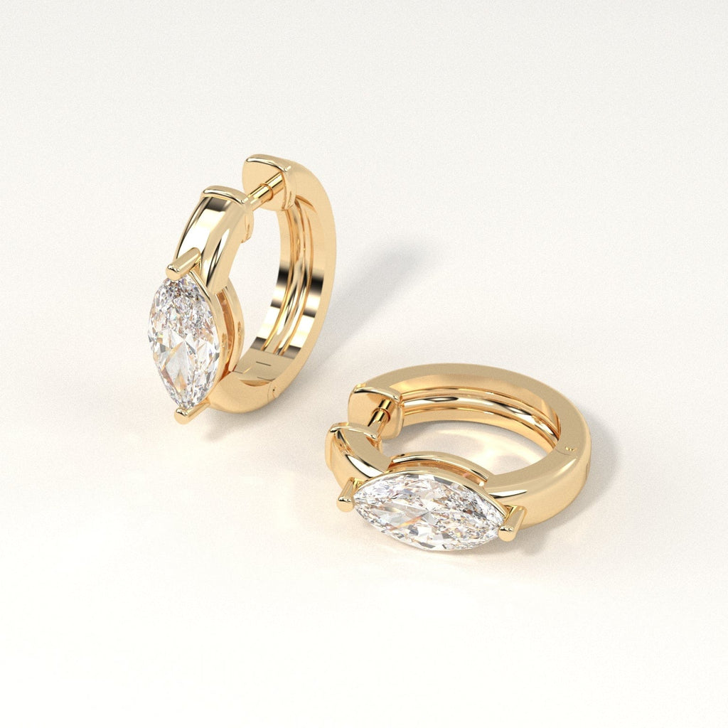 2 carat marquise Diamond Huggie Hoop Earrings in yellow Gold