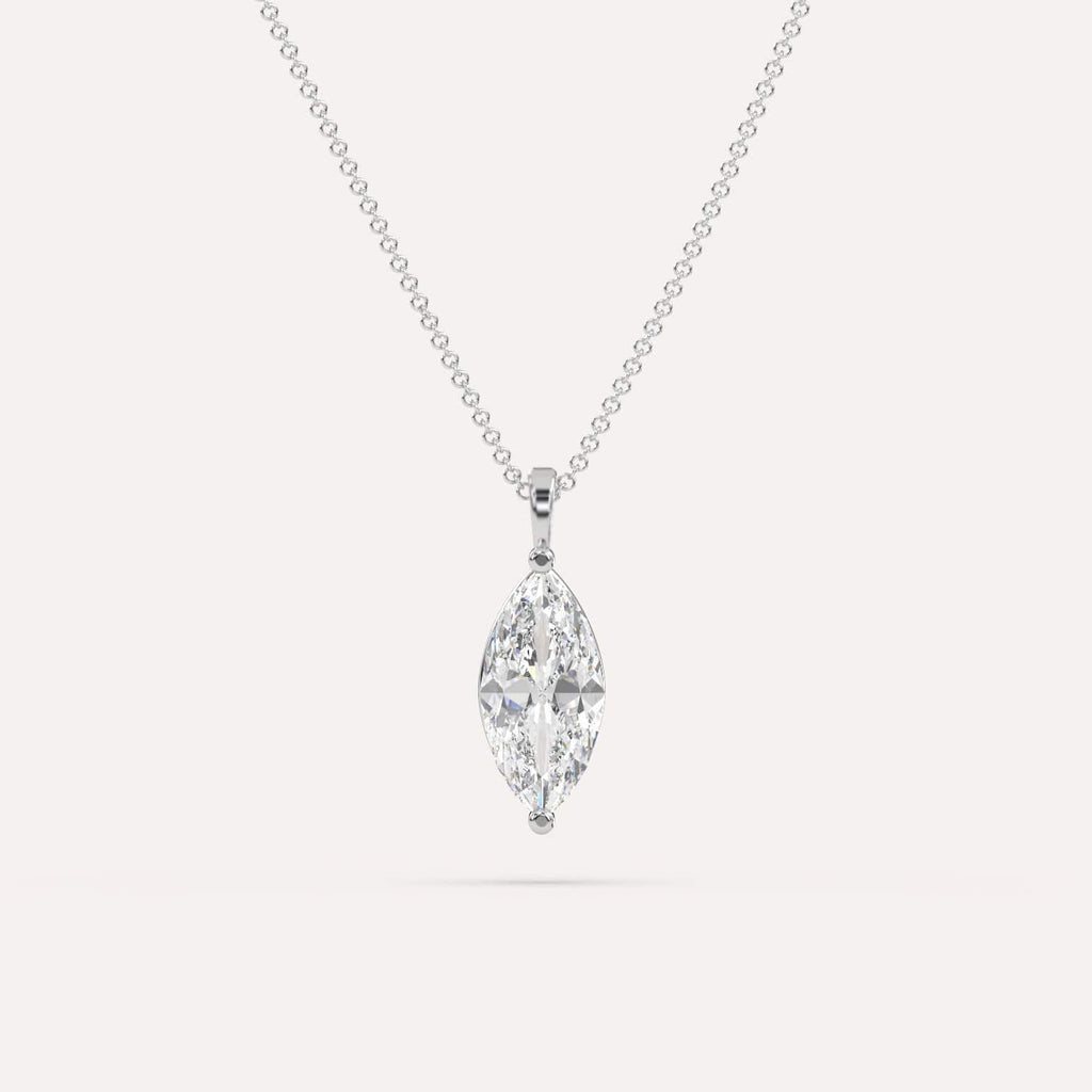 2 Carat Simple Solitaire Diamond Pendant Necklace In 14K White Gold